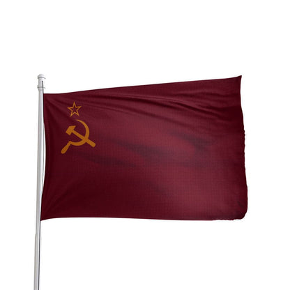 Red and gold USSR flag (1955-1991) by Atlantic Flag & Pole Inc., featuring hammer and sickle emblem