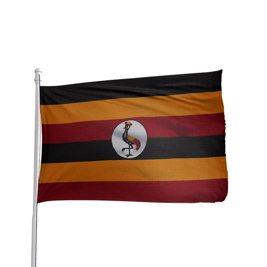 Uganda flag featuring black, yellow, and red colors with the national emblem, by Atlantic Flag & Pole Inc.