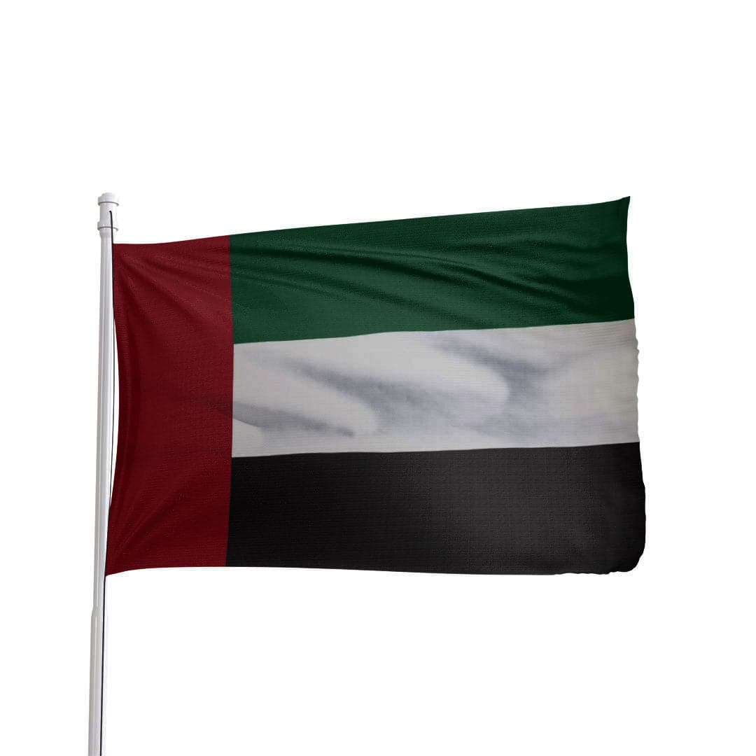United Arab Emirates flag with red, green, white, and black colors, by Atlantic Flag & Pole Inc.