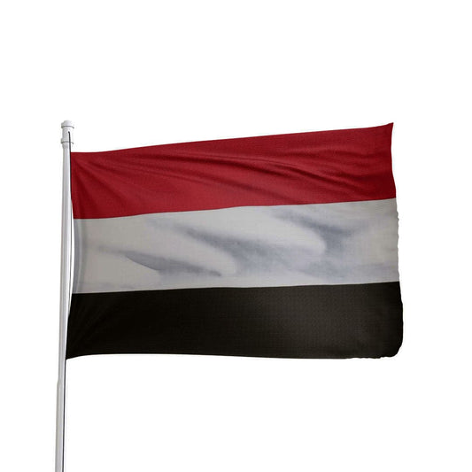 Yemen flag featuring red, white, and black horizontal stripes by Atlantic Flag & Pole Inc.