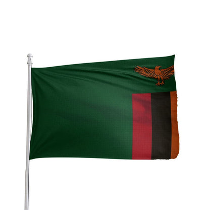 Zambia flag featuring vibrant green, red, and black colors with the eagle emblem, by Atlantic Flag & Pole Inc.