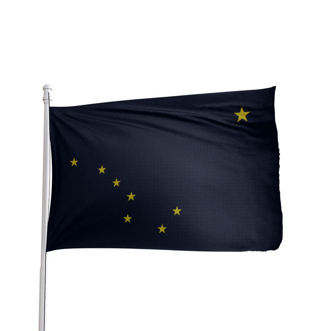 Alaska State Flag 3x5 in durable nylon featuring brass grommets, blue background with gold stars, by Atlantic Flag and Pole 