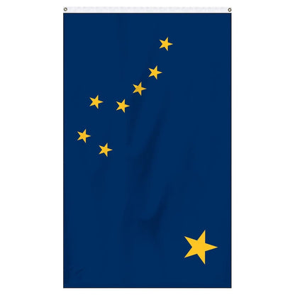 3x5 Alaska State Flag in durable nylon with brass grommets, featuring the 1959 adopted design by Atlantic Flag and Pole Inc.