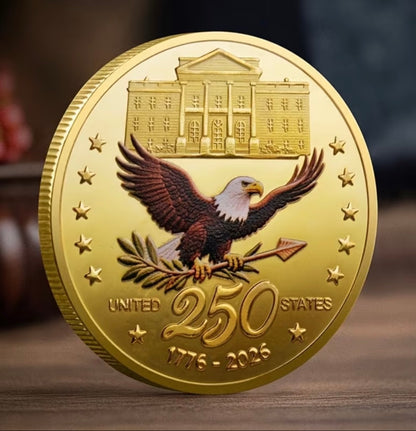 America 250 Challenge Coin reverse side bald eagle design, 1776-2026 250th anniversary