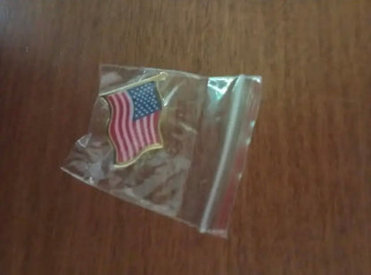 American Flag Lapel Pin in protective packaging
