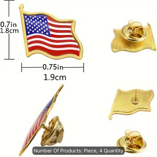 American Flag Lapel Pin - dimensions spec, front, back and side views
