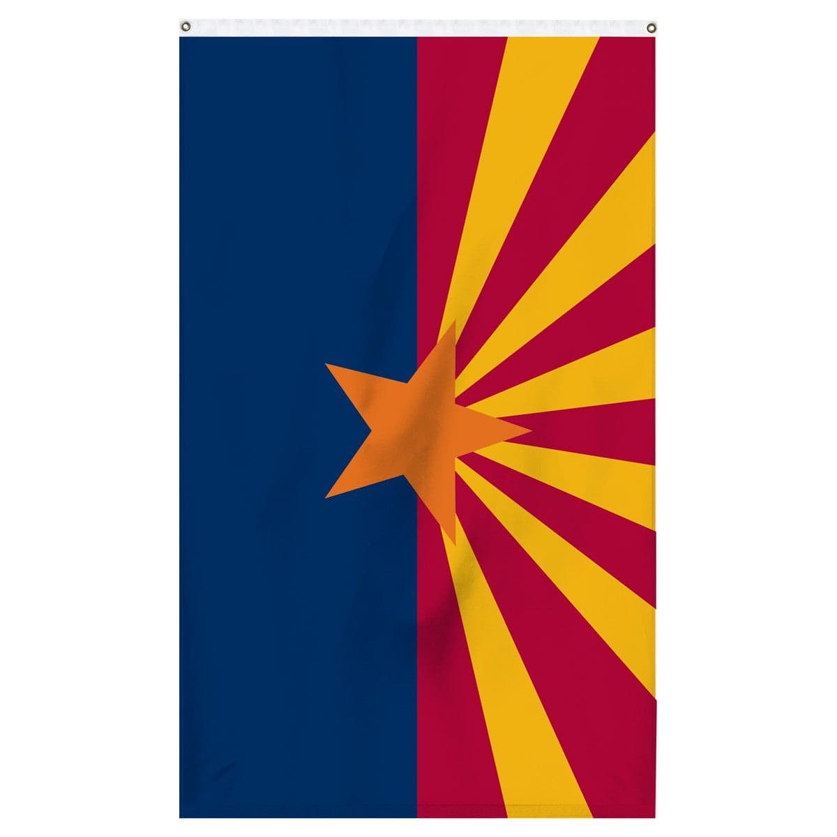 Durable nylon Arizona State flag featuring a 13-ray pattern, complete with brass grommets by Atlantic Flag and Pole Inc.