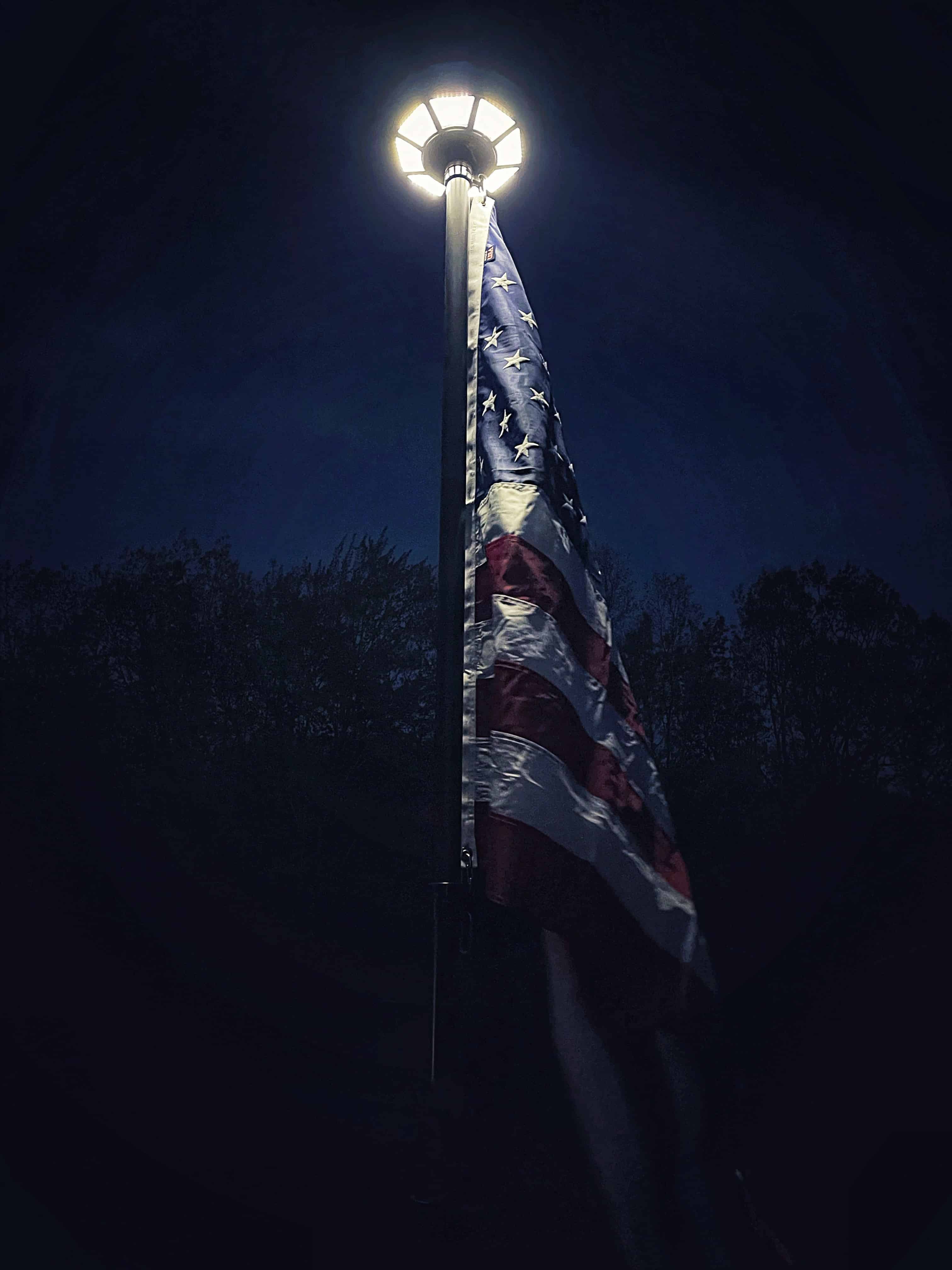 Atlantic Flagpole TelePatriot 800 Series solar flagpole light with 200 LEDs, waterproof IP65, available in white, black, and