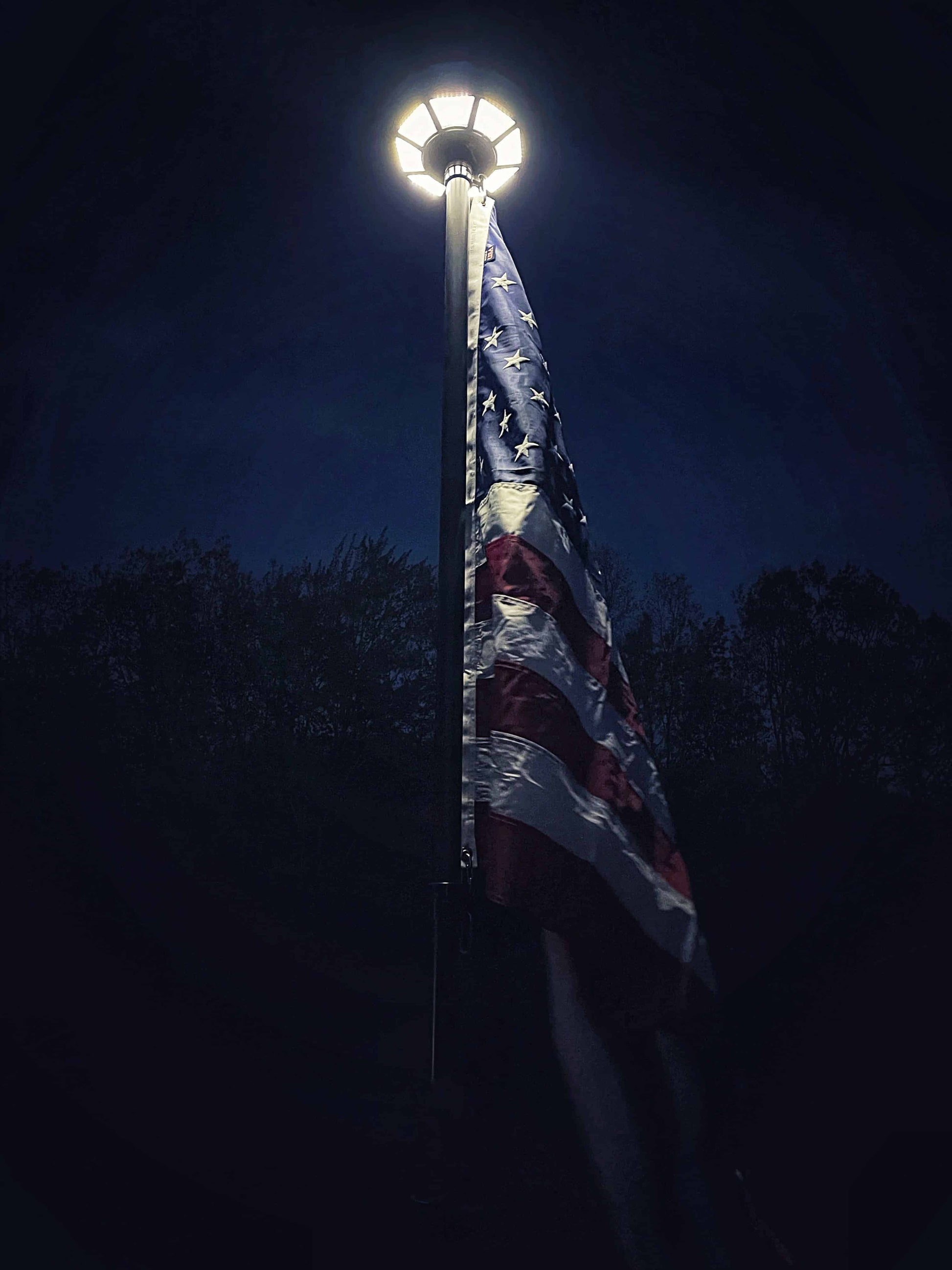 Atlantic Flagpole TelePatriot 800 Series solar flagpole light with 200 LEDs, waterproof IP65, available in white, black, and