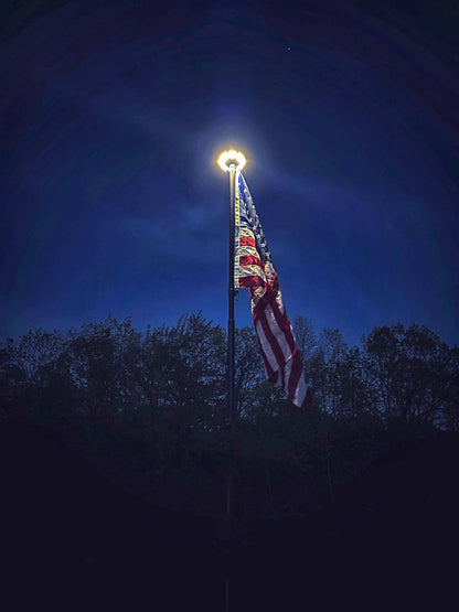 Atlantic Flagpole TelePatriot 800 Series solar flagpole light in black with 200 LEDs and waterproof design