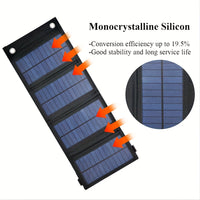 Thumbnail for 1Pc Portable USB Foldable Solar Panel - Waterproof Folding Solar Panels for Mobile Phone Battery and Tablets Charger, and for Outdoor Camping Home