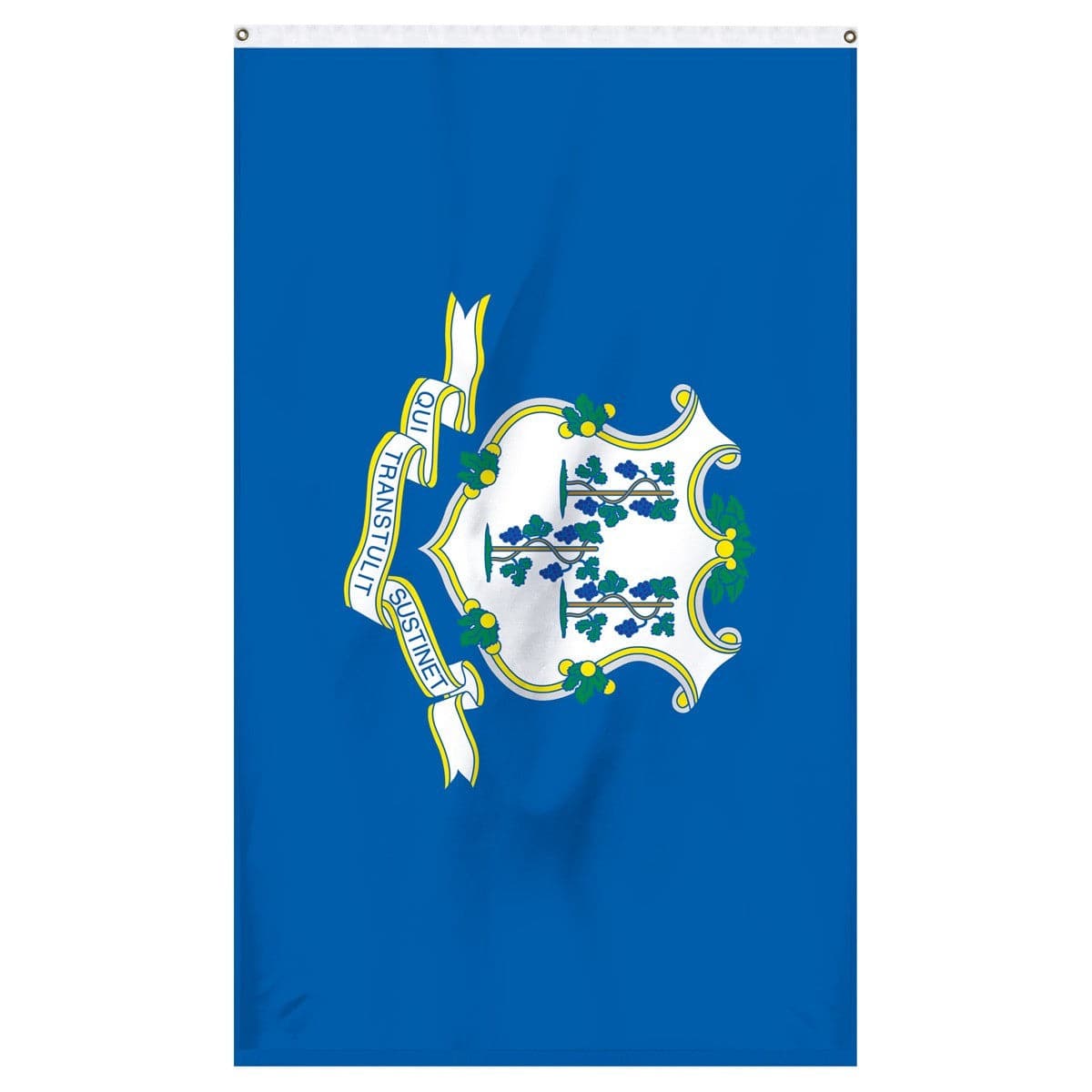 Connecticut State flag 3x5 in durable nylon with blue and baroque shield design, featuring brass grommets by Atlantic Flag &