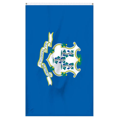 Connecticut State flag 3x5 in durable nylon with blue and baroque shield design, featuring brass grommets by Atlantic Flag &