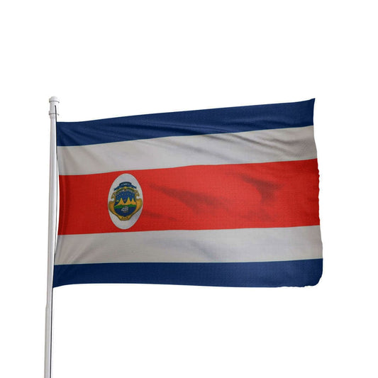 Costa Rica flag 3x5 ft made of 100% nylon, featuring brass grommets and canvas heading by Atlantic Flag & Pole Inc.
