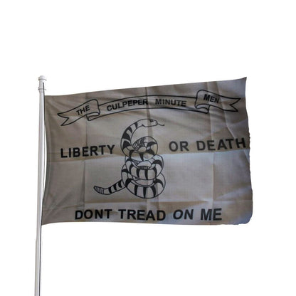 3x5 nylon Culpeper Minute Men flag by Atlantic Flag & Pole with brass grommets, featuring 'Don't Tread on Me' design