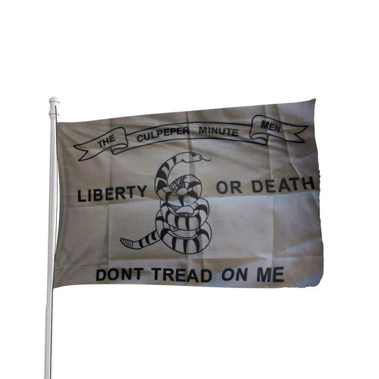 3x5 nylon Culpeper Minute Men flag by Atlantic Flag & Pole with brass grommets, featuring 'Don't Tread on Me' design