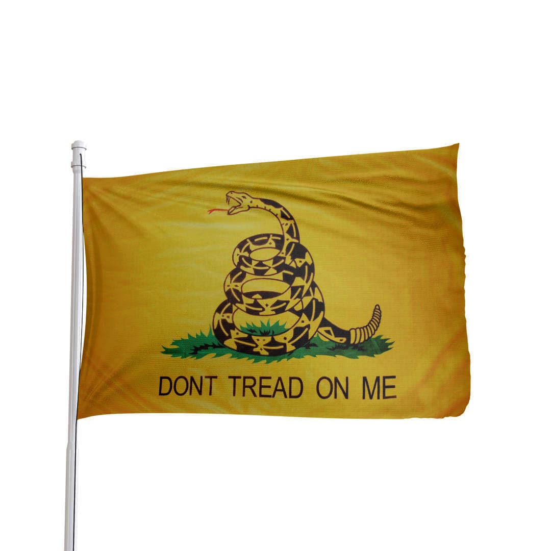 Yellow Gadsden Flag featuring a rattlesnake and 'Don't Tread on Me' slogan by Atlantic Flag & Pole Inc., 3x5 size.