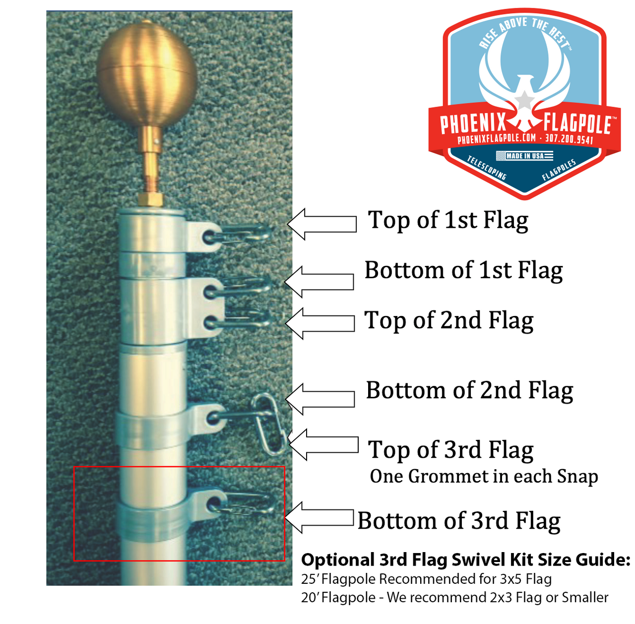 Gold flagpole flag attachment set with swivels, compatible with 20 and 25-foot flagpoles by Atlantic Flag & Pole Inc.