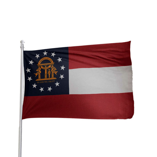 Georgia State Flag 3x5 in durable nylon with brass grommets, made in the USA by Atlantic Flag & Pole Inc.