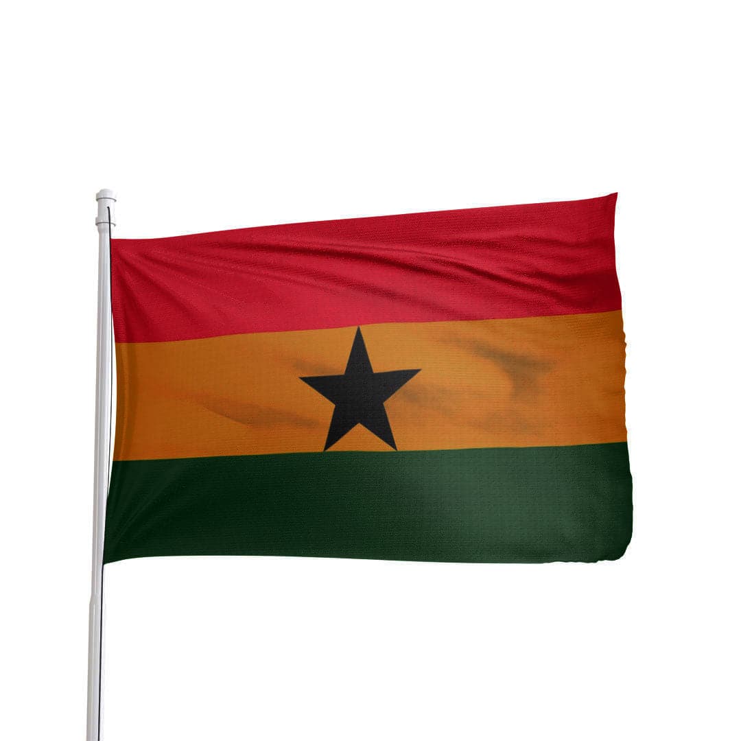 Ghana 3x5 feet nylon outdoor flag with brass grommets, featuring vibrant red, yellow, and green colors.