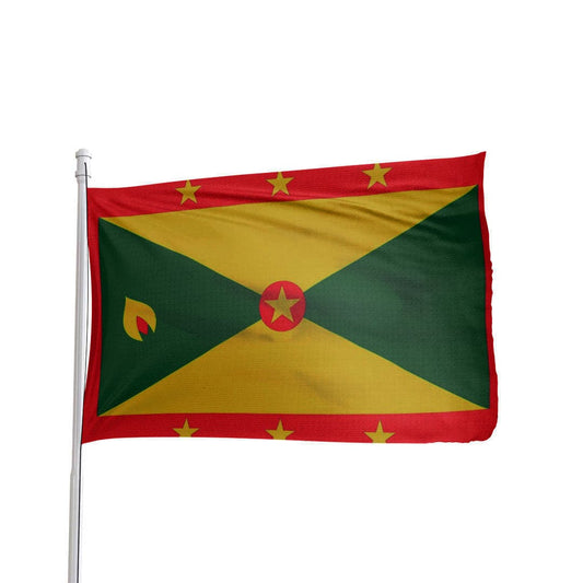 Authentic Grenada flag in nylon, 3x5 ft, featuring brass grommets and a canvas heading by Atlantic Flag & Pole Inc.