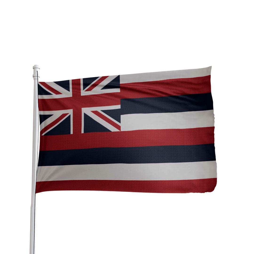 Hawaii State Flag by Atlantic Flag & Pole Inc. featuring vibrant colors and 13 stripes with aUnion Jack design.