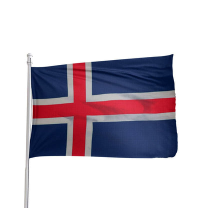 Iceland flag featuring blue background, red cross, and white borders by Atlantic Flagpole.