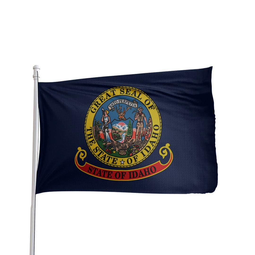 Idaho state flag featuring the state seal on a blue background, made in the USA by Atlantic Flag & Pole Inc.