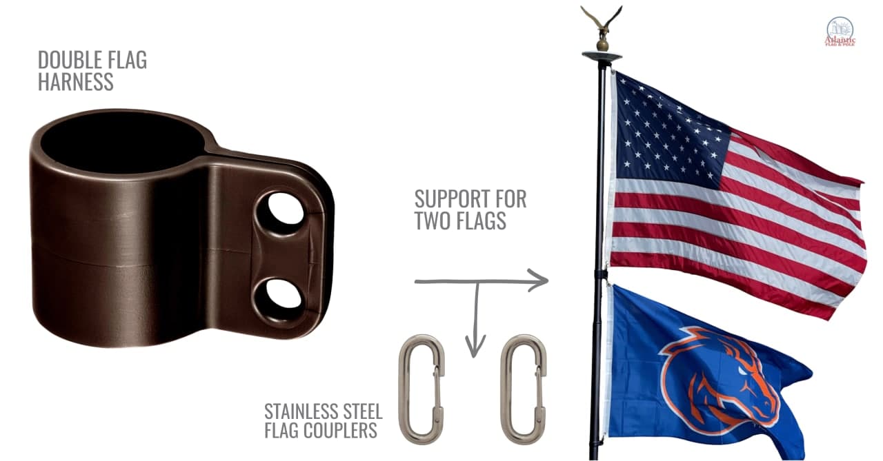 Atlantic Flag & Pole double flag harness 360° swivel kit on a telescoping pole in black bronze finish.