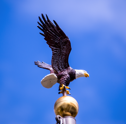 Hand painted 12-inch natural wood eagle flagpole topper by Atlantic Flag & Pole Inc.