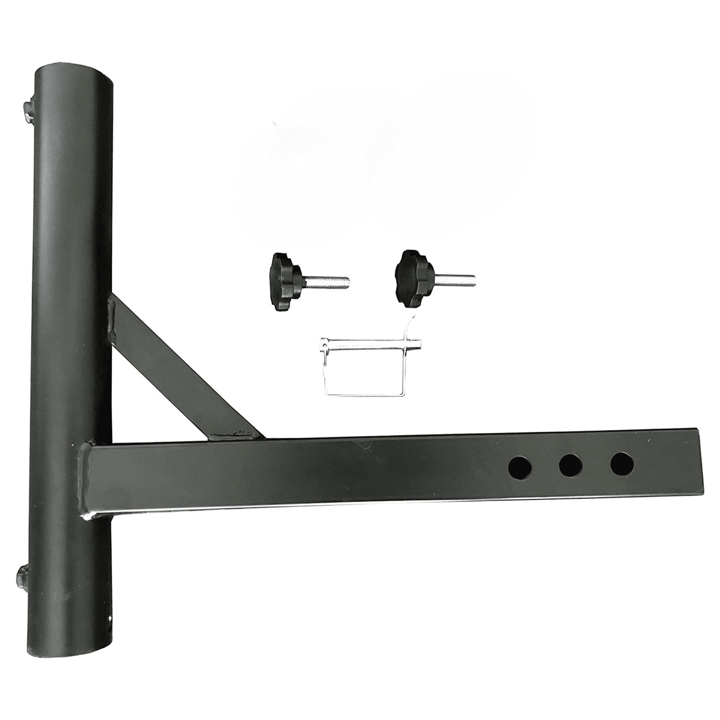 Black powdercoated Phoenix Outrigger Hitch Mount for flagpole installation by Atlantic Flag & Pole Inc.