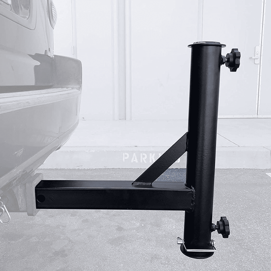 Black powdercoated Phoenix Outrigger Hitch Mount for flagpole by Atlantic Flag & Pole Inc.