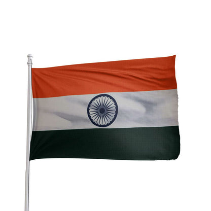 Vibrant India flag in bold saffron, white, and green colors with Ashoka Chakra, by Atlantic Flagpole.