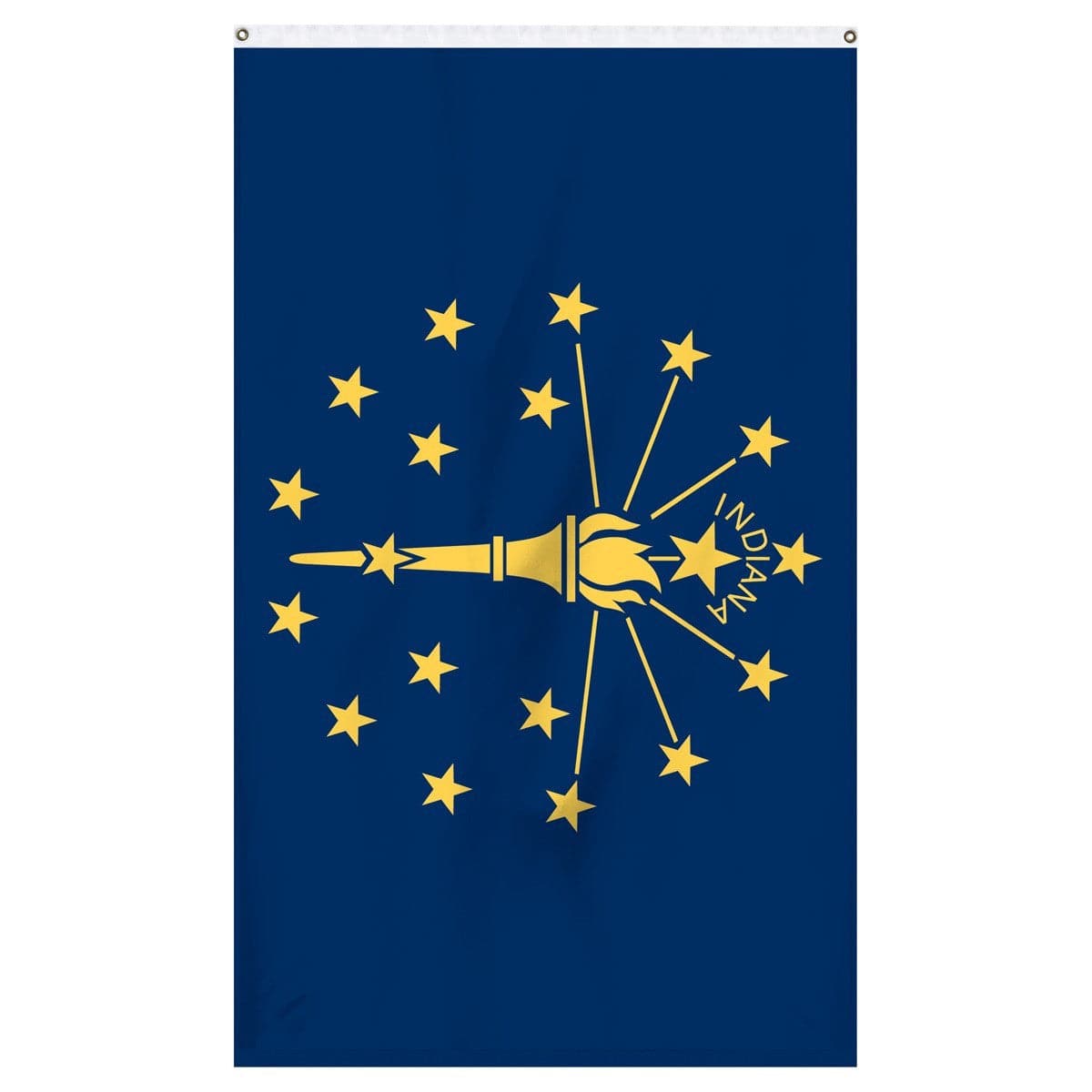 Indiana state flag in vibrant blue and gold, made by Atlantic Flag & Pole Inc.