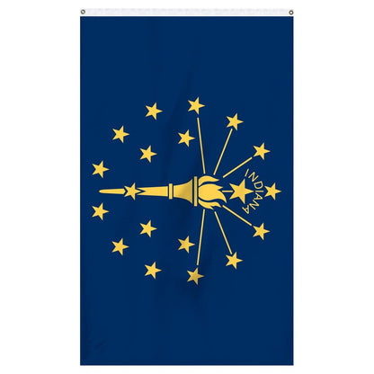 Indiana state flag in vibrant blue and gold, made by Atlantic Flag & Pole Inc.
