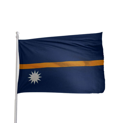 Nauru flag with blue background, featuring a white star and yellow stripe, by Atlantic Flag & Pole Inc.