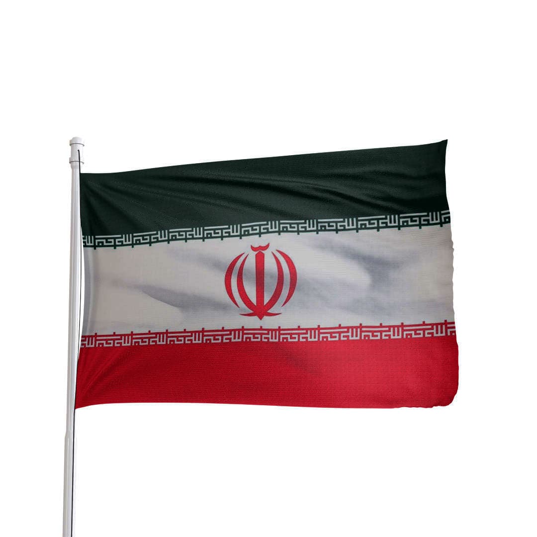 Atlantic Flag & Pole Iran flag with green, white, and red stripes featuring emblem in center