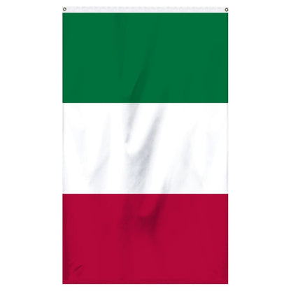 Italian flag in green, white, and red, made by Atlantic Flag & Pole Inc.