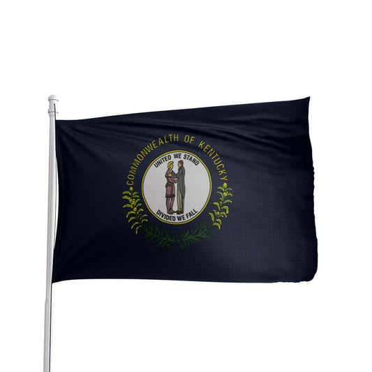 Kentucky state flag in blue and yellow, made in the USA by Atlantic Flag & Pole Inc.