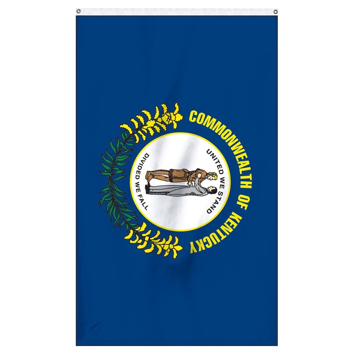 Kentucky state flag featuring blue background and state seal, made by Atlantic Flag & Pole Inc.