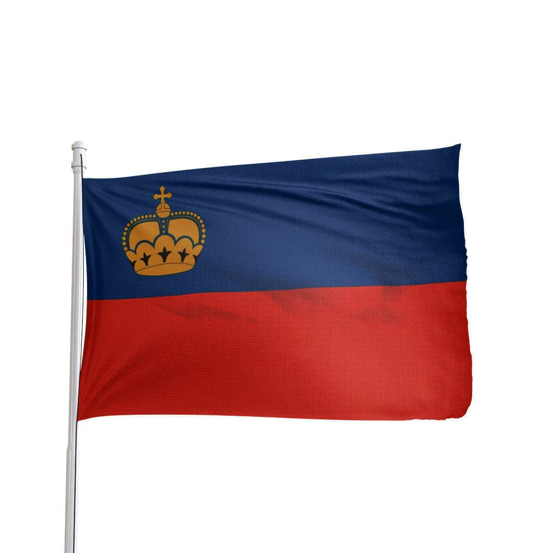 Liechtenstein 3x5 ft nylon flag with brass grommets, featuring the national emblem, by Atlantic Flag & Pole Inc.