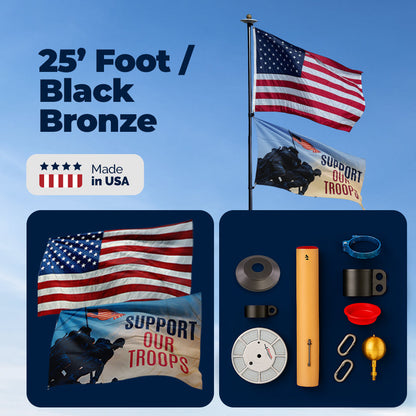 Atlantic Flag & Pole telescoping flagpole in black bronze, 15-foot size, featuring sturdy design for easy setup.