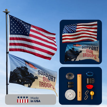 15-foot telescoping flagpole in black bronze by Atlantic Flag & Pole Inc. with attached American flag