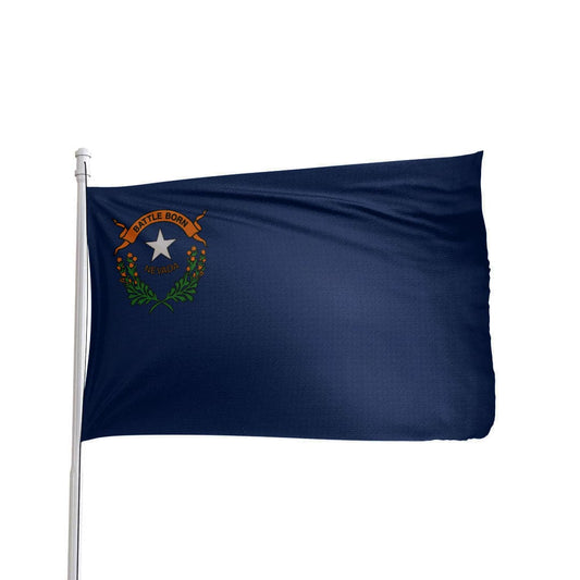 Blue Nevada State flag featuring the state seal and gold star, made by Atlantic Flag & Pole Inc.