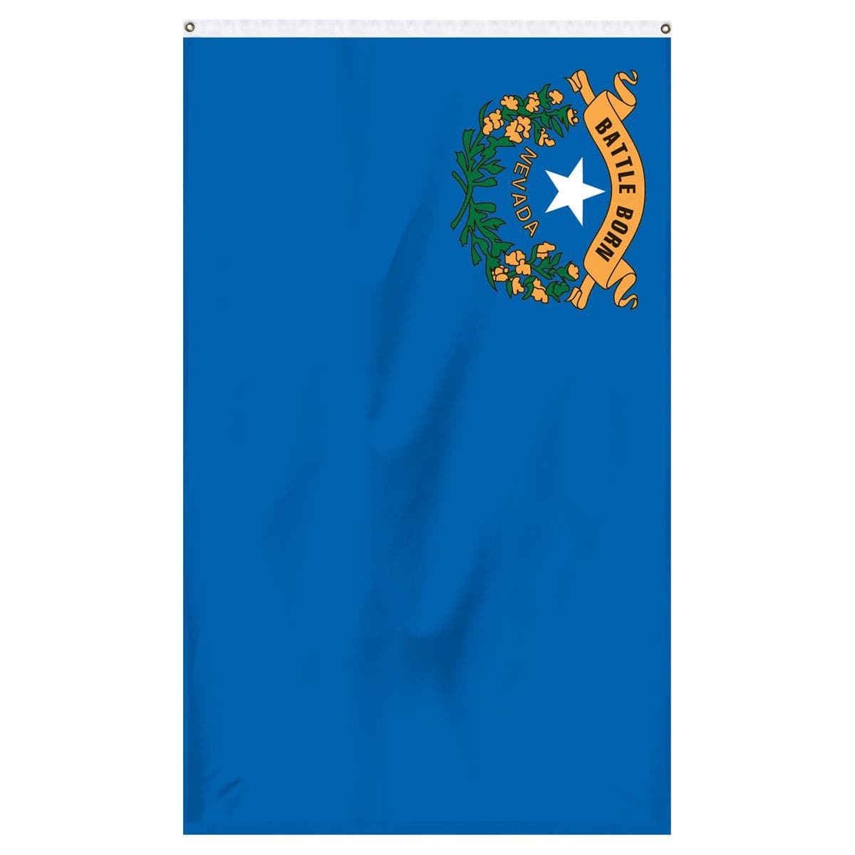 Blue Nevada State Flag with gold and silver state emblem, made by Atlantic Flag & Pole Inc.