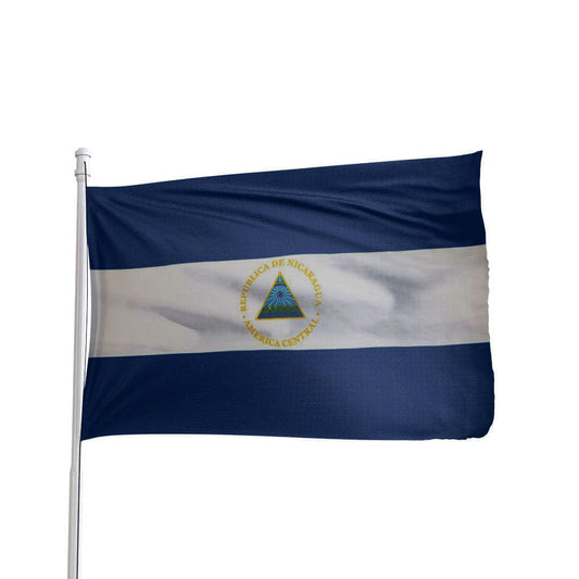 Nicaragua flag 3x5 ft made of 100% nylon with brass grommets and canvas heading by Atlantic Flag & Pole Inc.