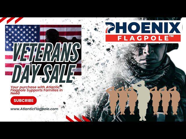 Veteran's Day Phoenix Flagpole Bundle in silver and black bronze, 15' and 20' sizes, by Atlantic Flagpole.