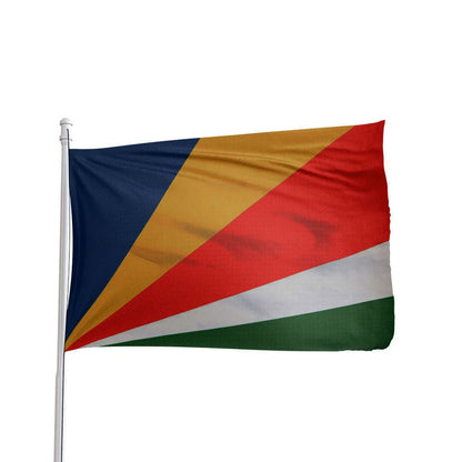 3x5 nylon Seychelles flag with brass grommets, by Atlantic Flag & Pole Inc., suitable for outdoor use