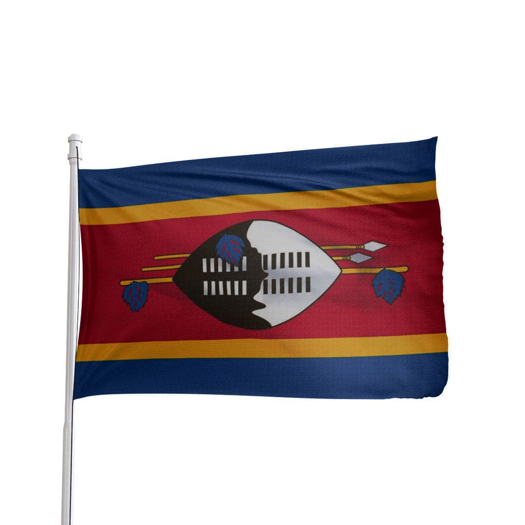 Swaziland flag featuring vibrant colors and detailed coat of arms, by Atlantic Flag & Pole Inc.