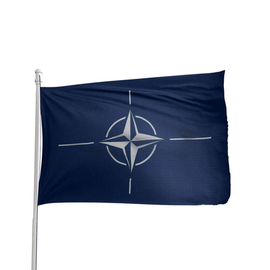 NATO flag 3x5 ft made of 100% nylon with brass grommets and canvas heading, by Atlantic Flag & Pole Inc.